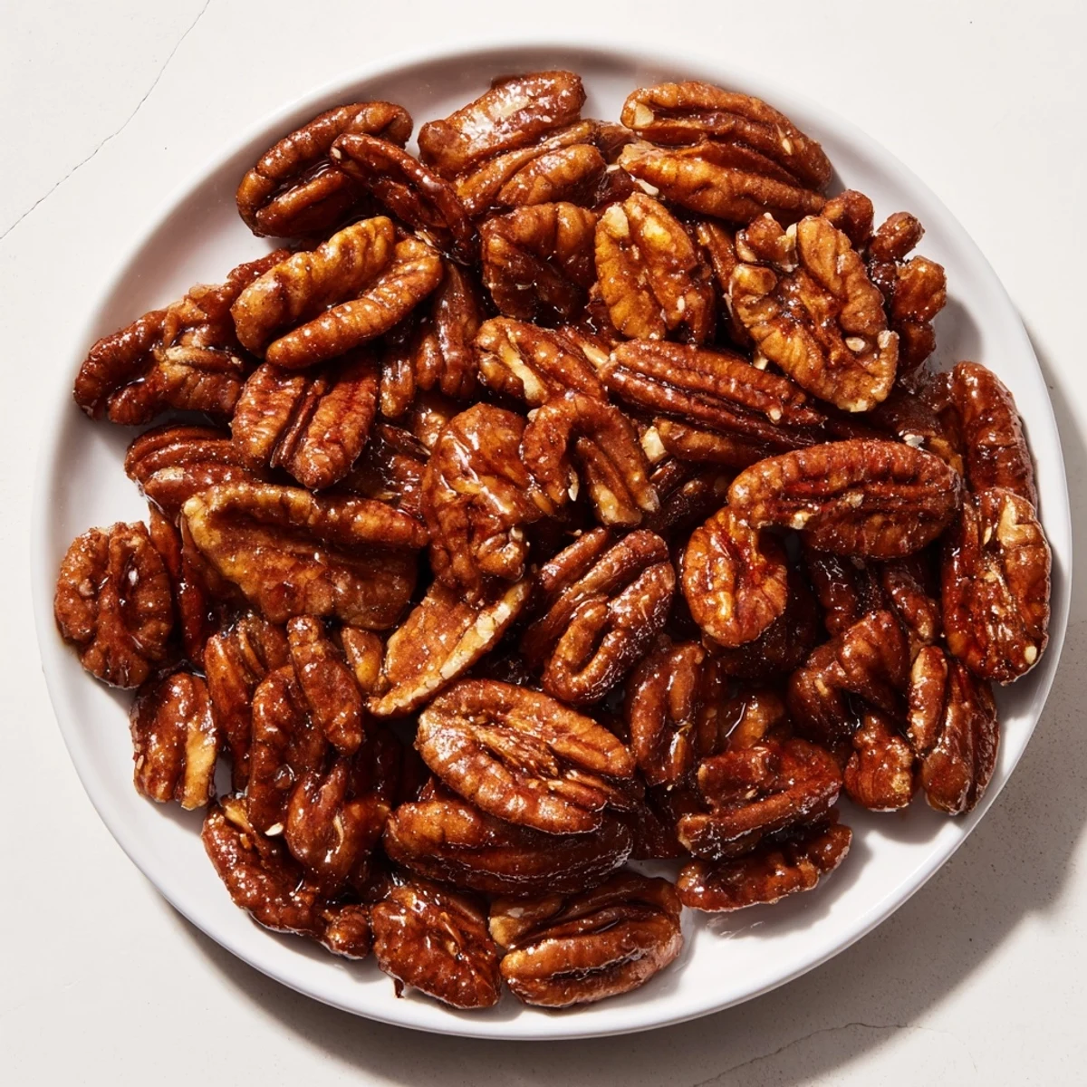 Golden, glistening garlic-honey roasted pecans, perfectly crisp and ready to eat as an easy snack.