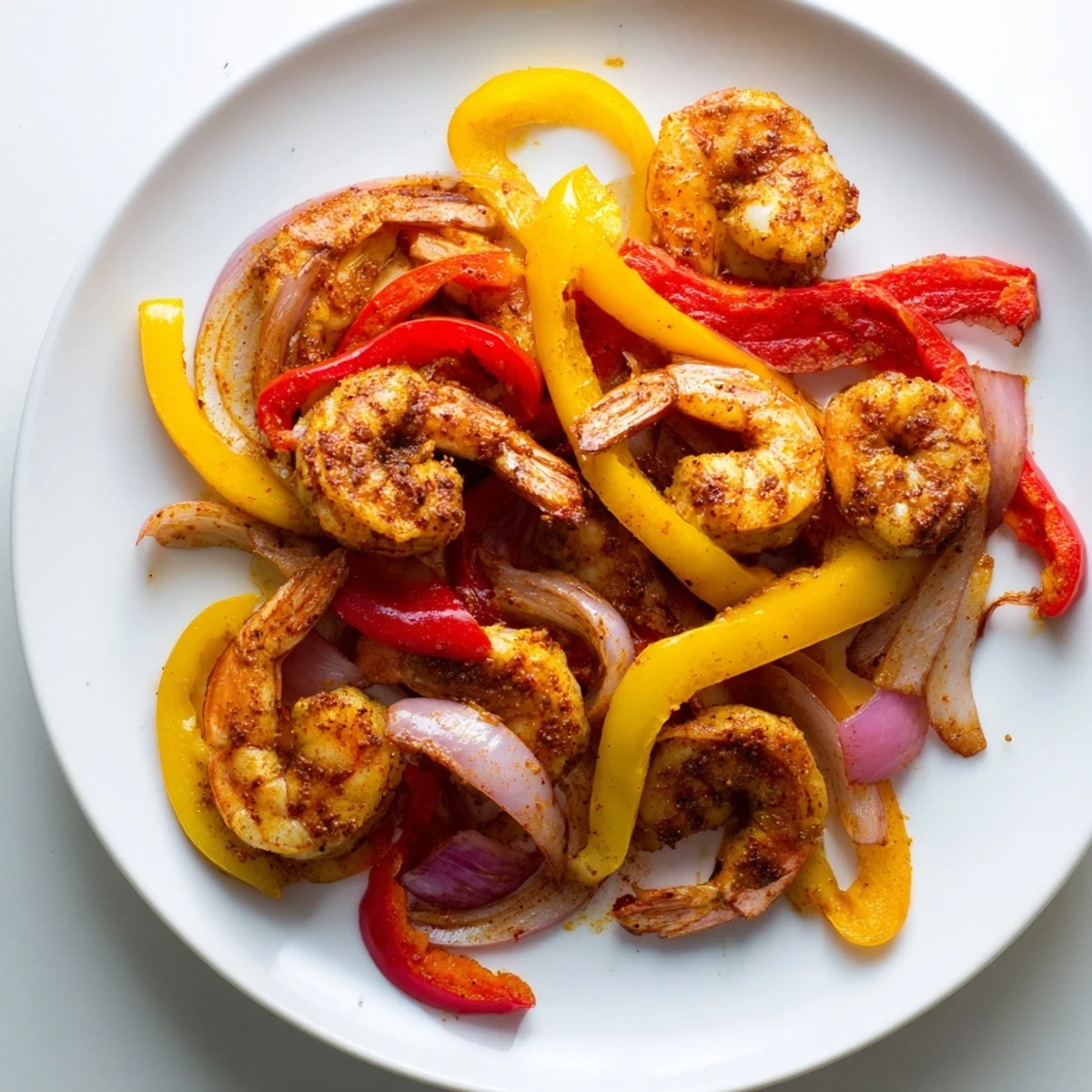 Tender shrimp fajitas with roasted veggies, seasoned perfectly, ready to be wrapped in a warm tortilla.