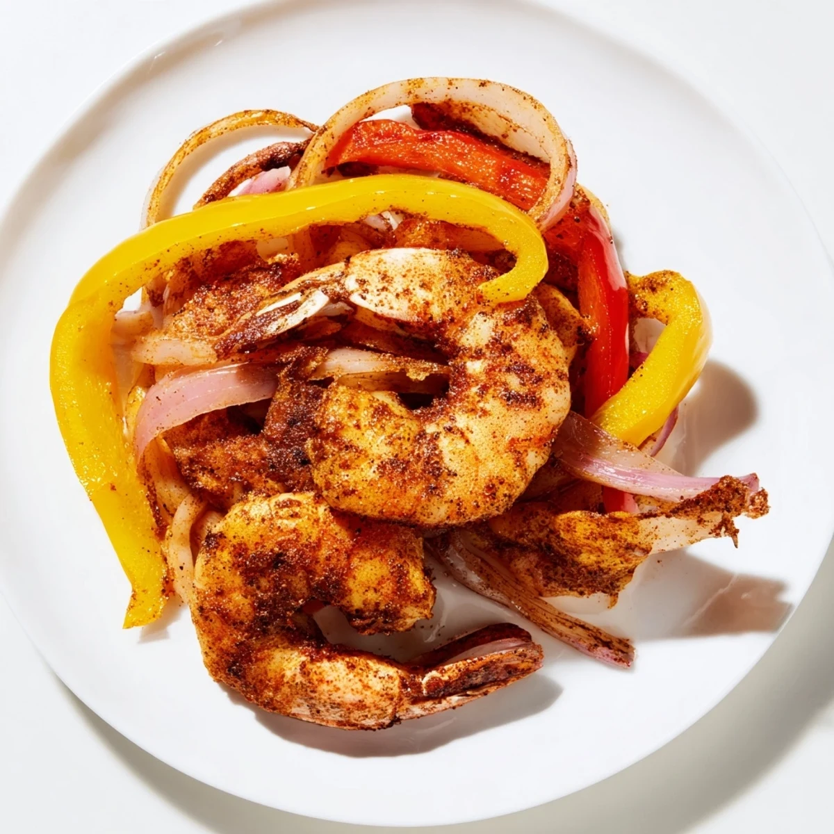 Juicy sheet pan shrimp fajitas with colorful bell peppers sizzling after baking, ready to serve.