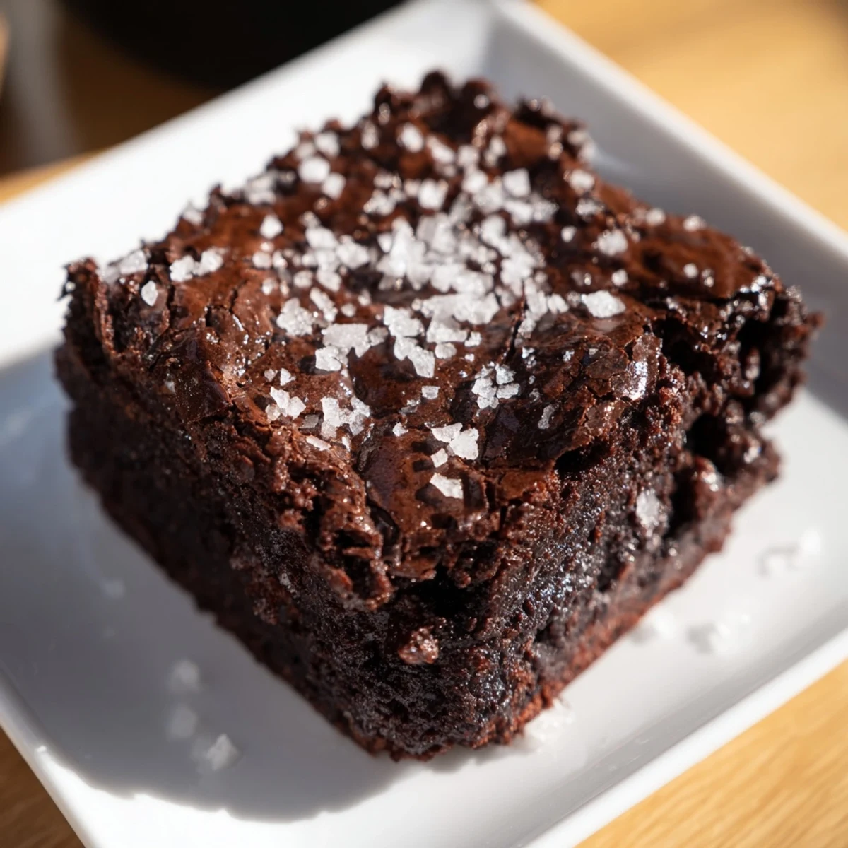 Warm, fudgy homemade dark chocolate and sea salt brownies dusted with sparkling, flaky sea salt.