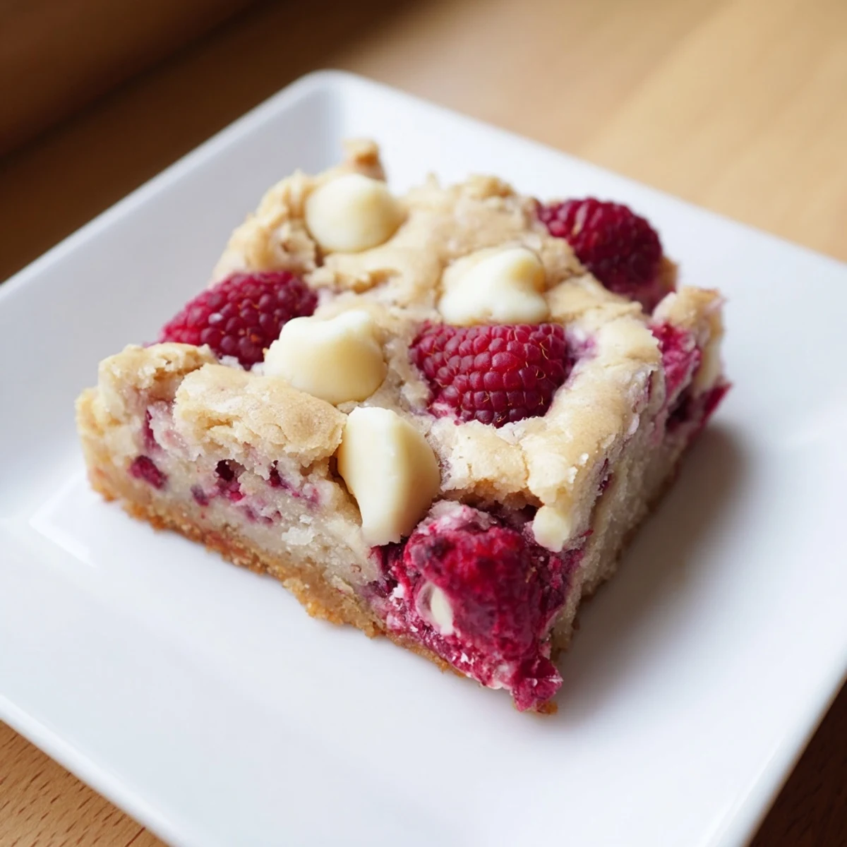 Warm, freshly baked Decadent White Chocolate and Raspberry Blondies, with a rich, chewy texture, perfect for a special occasion.