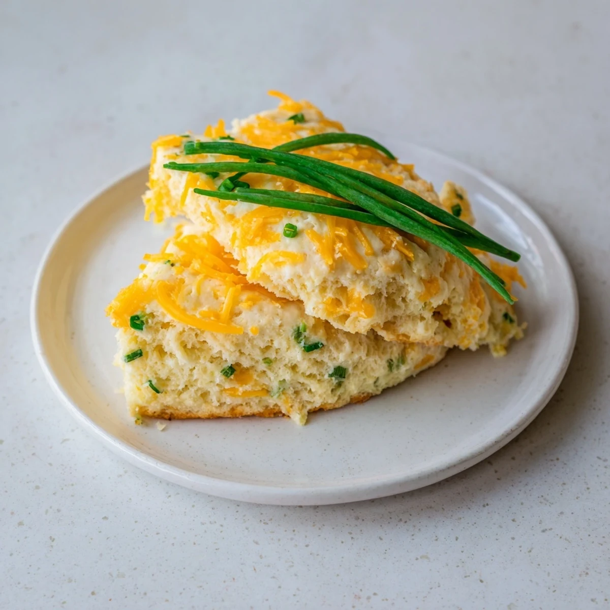 Buttery texture and sharp cheddar cheese beautifully baked into these golden cheddar and chive scones.