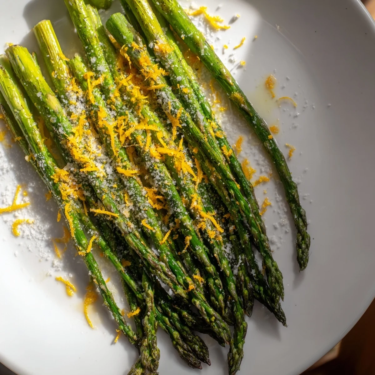 Picture of tender roasted asparagus spears, generously sprinkled with cheese on a baking sheet.