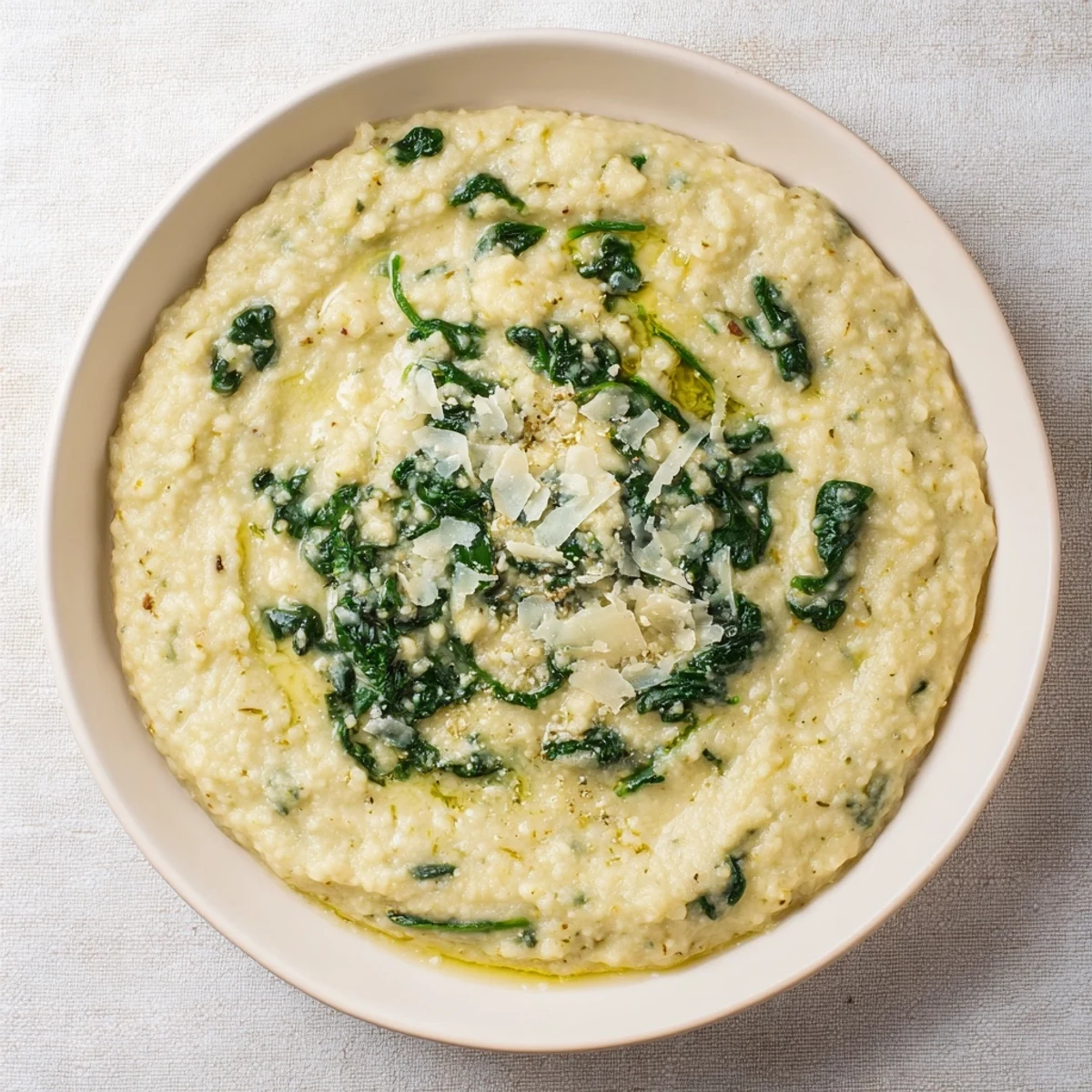 Creamy Spinach and Parmesan Mashed Potatoes: a comforting, side dish with vibrant green spinach and grated Parmesan.