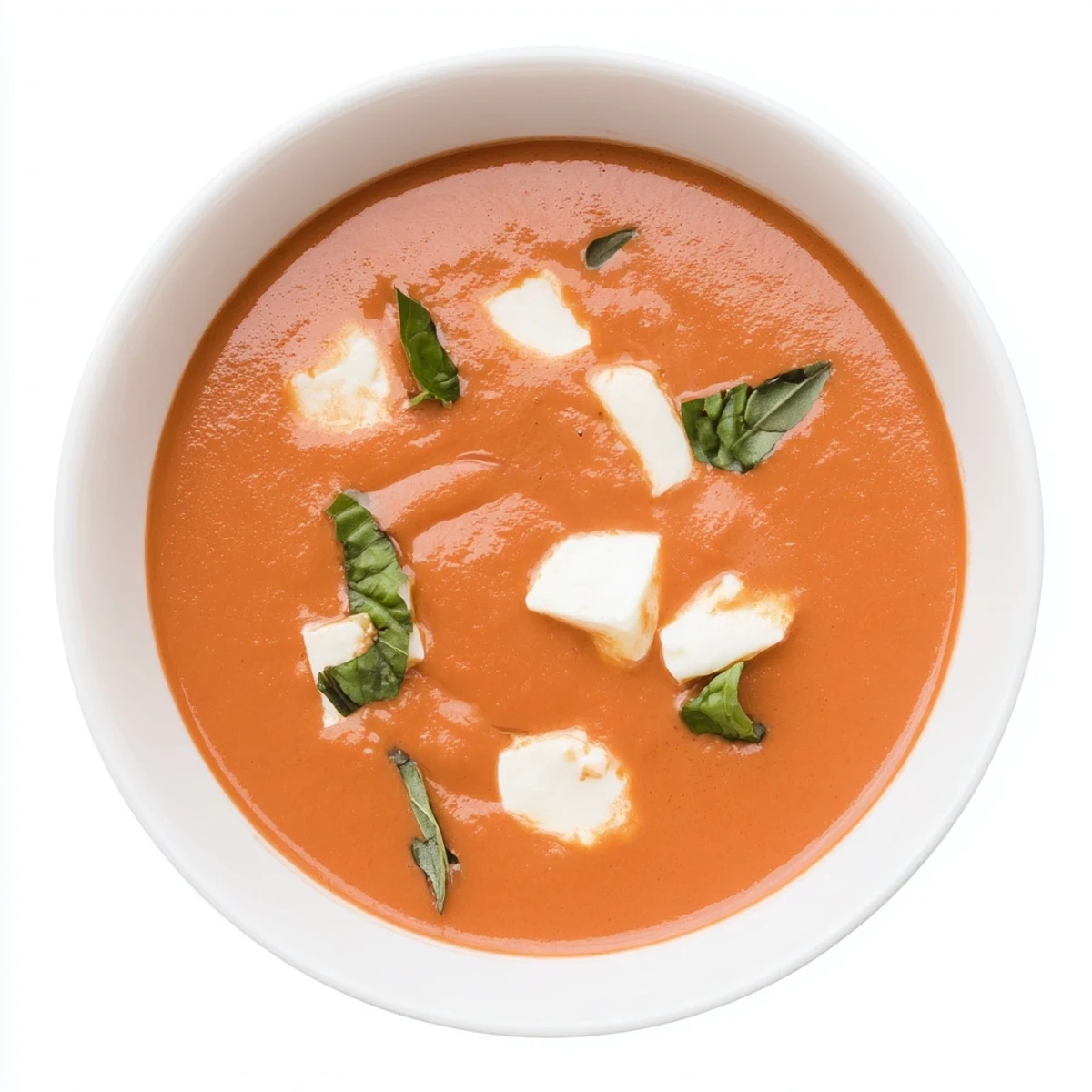 Delicious Creamy Tomato Mozzarella Soup, perfectly smooth and flavorful, ready to be served hot.