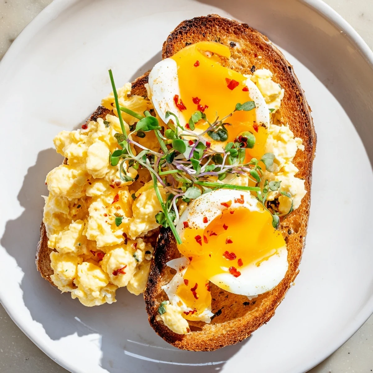 Golden crusty Egg Flight Toast with diverse egg styles arranged beautifully on toasted bread.
