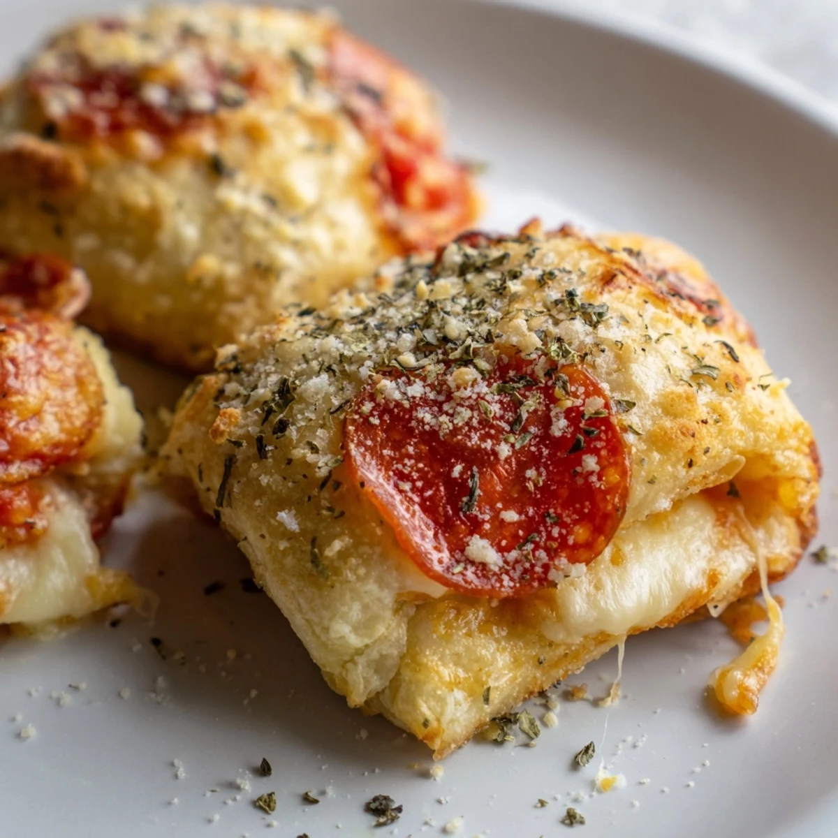 Golden-brown air fryer pizza rolls, the perfect crispy snack filled with melted cheese.