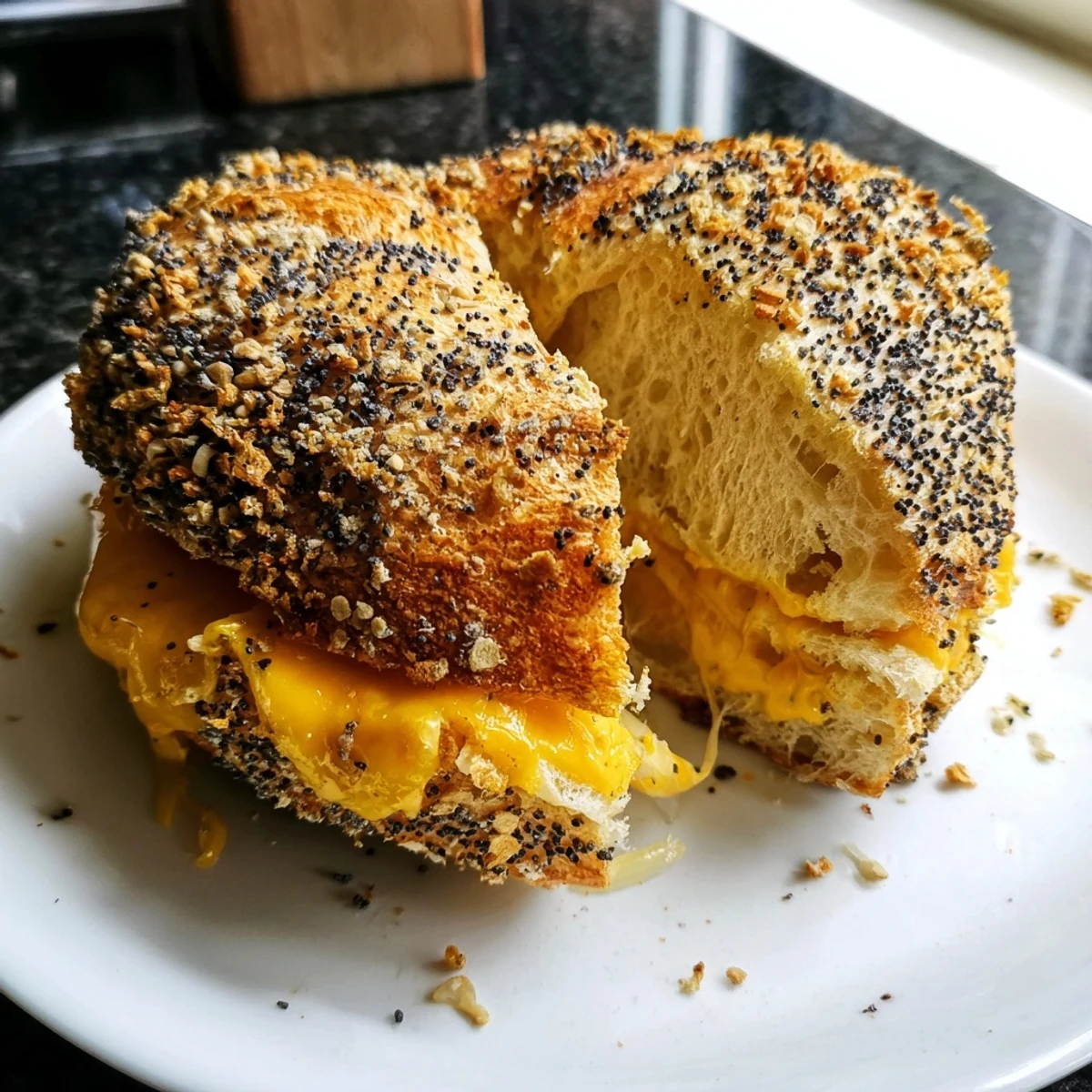 Golden, melty Everything Bagel Grilled Cheese, perfectly toasted with crispy everything bagel seasoning!