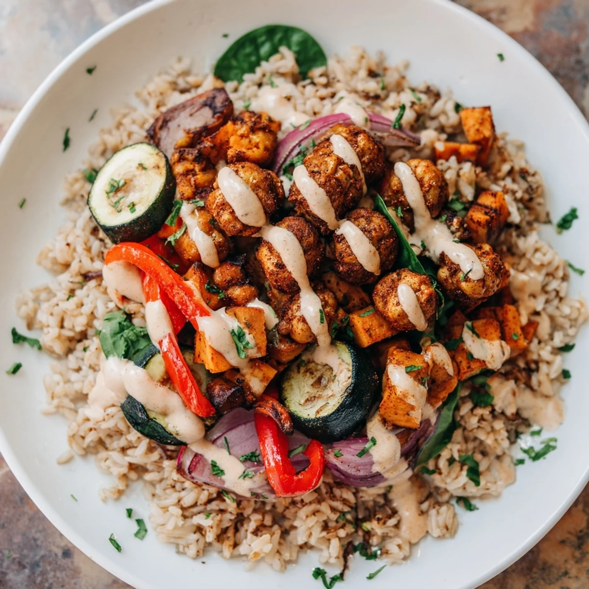 Crispy roasted chickpeas and colorful vegetables star in this Roasted Chickpea Buddha Bowl.