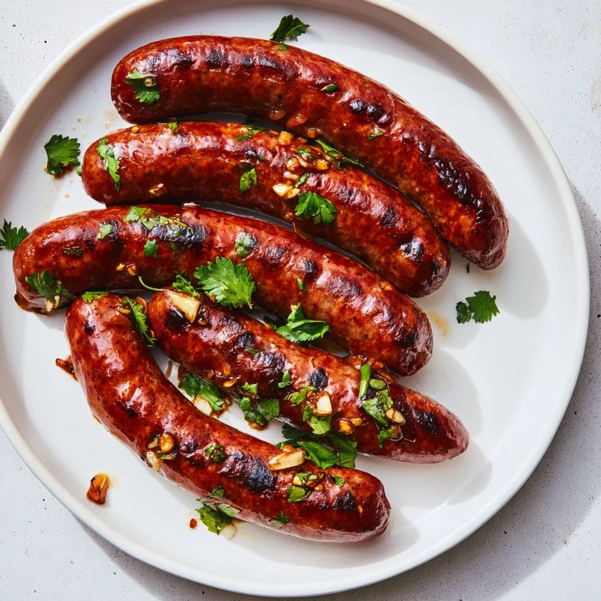Spicy and savory, this hot Tunisian Merguez Sausage is perfectly grilled, served hot.
