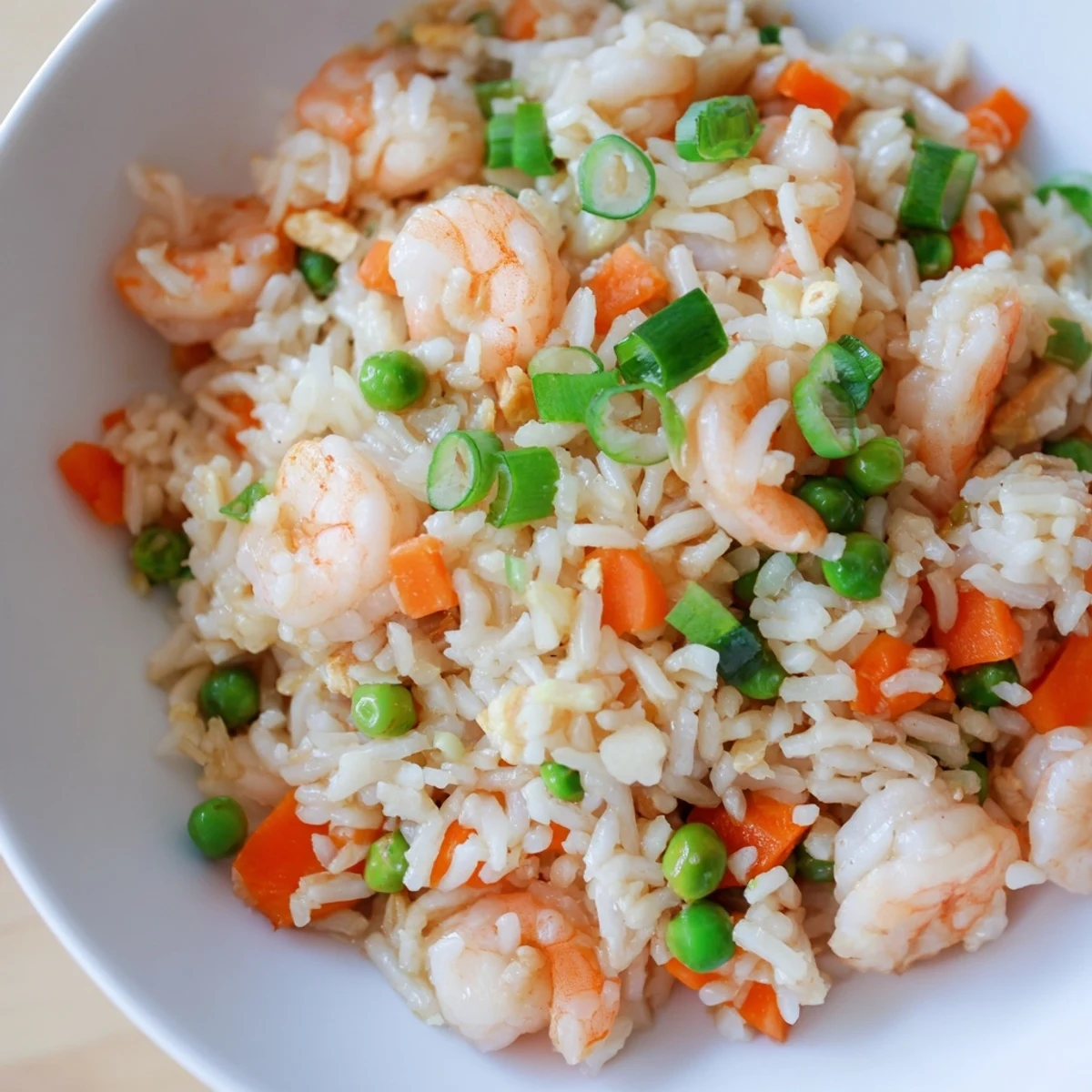 Steaming Shrimp Garlic Fried Rice in a wok, tossed with diced carrots and savory soy sauce for weeknight dinner.