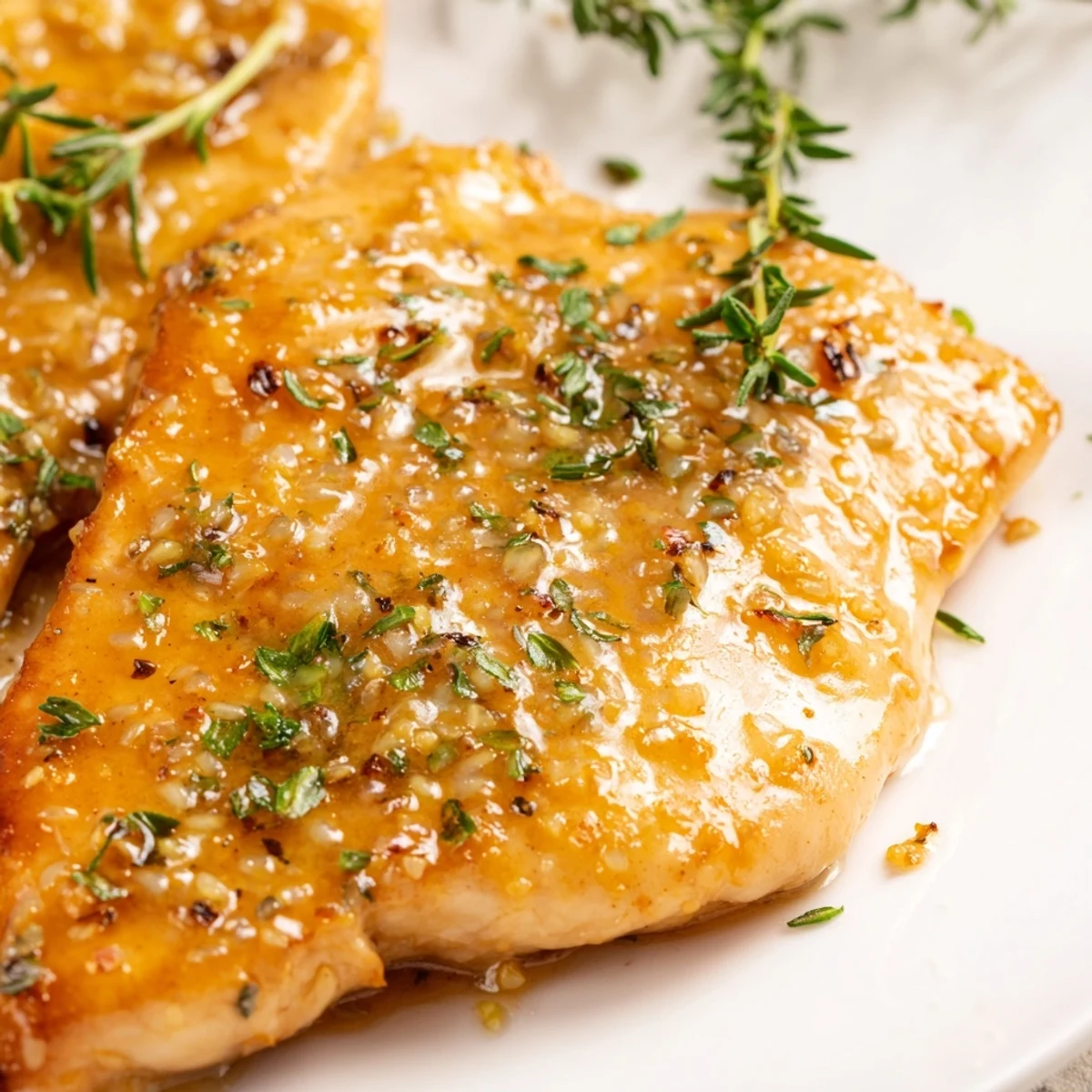 Sizzling chicken breasts coated in glossy honey Dijon mustard, ready to be served over rice or with roasted vegetables.