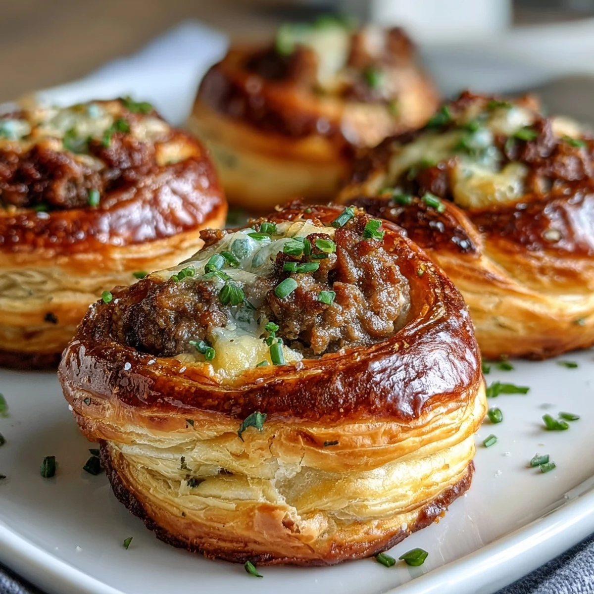 Freshly baked Mini Beef Tourtières served warm with a side of cranberry chutney for dipping.