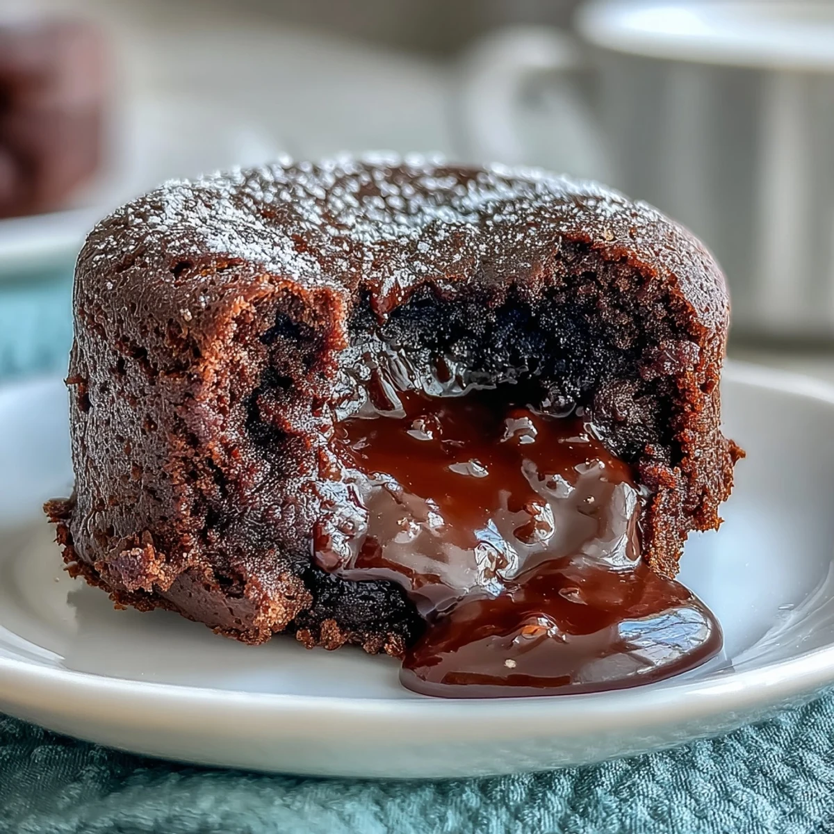 Steam rises from the gooey, molten center of a freshly baked Chocolate Lava Cake with Espresso, highlighting the dark chocolate and espresso garnish.