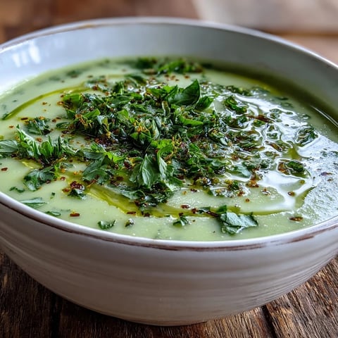 A bowl of creamy Zucchini Soup garnished with fresh parsley and a swirl of olive oil.
