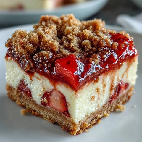 Golden, baked Strawberry Cheesecake Bars with a cinnamon streusel topping cool on a wire rack.