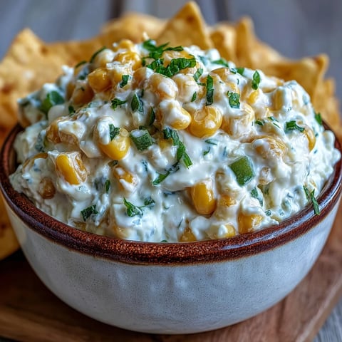 Creamy Crack Corn Dip with melted cheddar and jalapeños is served warm with tortilla chips.