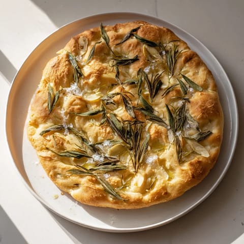 Freshly baked Simple Homemade Focaccia with crispy edges, inviting aroma, and sprinkled flaky sea salt.