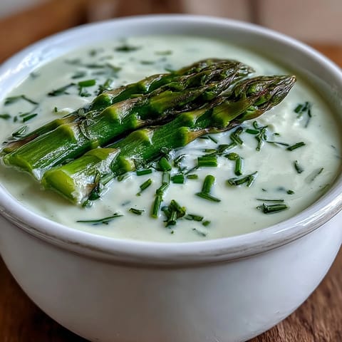A pot of silky asparagus soup simmers, ready to be blended into a vibrant, light green puree.  
