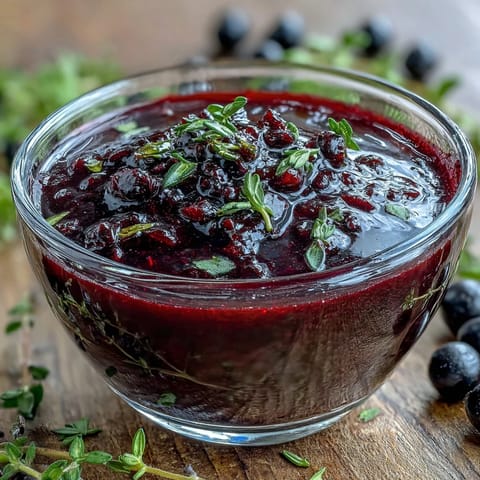 Bright purple Black Currant Vinaigrette in a glass jar, garnished with fresh shallots and a whisk, ready to dress a green salad.