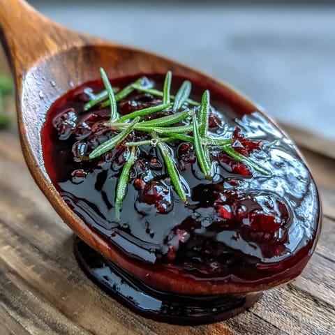 Smooth Black Currant and Rosemary Reduction drizzled over sliced roasted lamb with steamed green beans.
