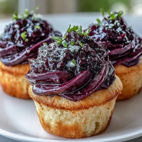 Moist olive oil cupcakes with black currant frosting, ready to serve on a white plate with a tea towel.