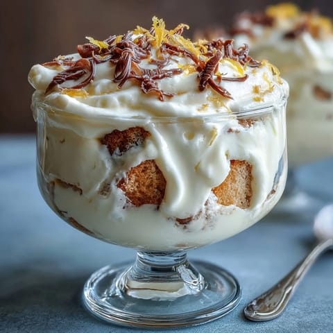 Homemade Limoncello Tiramisu Cups with creamy mascarpone and zesty lemon layers in individual glass cups.