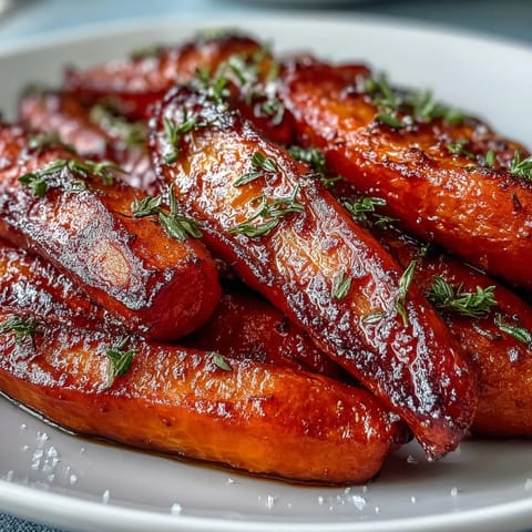Honey Glazed Roasted Carrots with Thyme, tender and caramelized, drizzled with a glossy honey-thyme glaze for a perfect holiday side.
