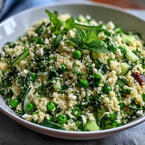 Spring Pea and Mint Couscous Salad with vibrant green peas and fresh mint, a refreshing vegetarian side dish perfect for Easter or spring gatherings.