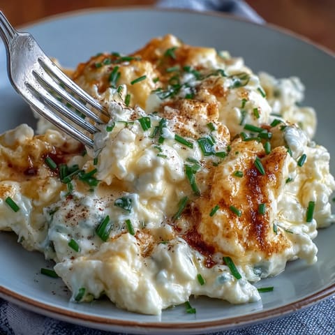 Creamy cottage cheese scrambled eggs, a protein boost for your busy breakfast.