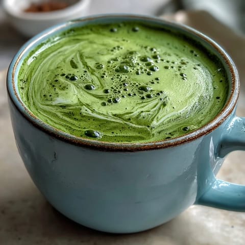 Vibrantly green matcha oat milk latte, creamy and naturally sweet, a perfect morning boost.