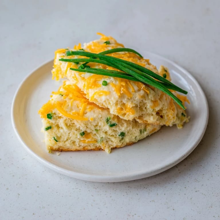 Buttery texture and sharp cheddar cheese beautifully baked into these golden cheddar and chive scones.