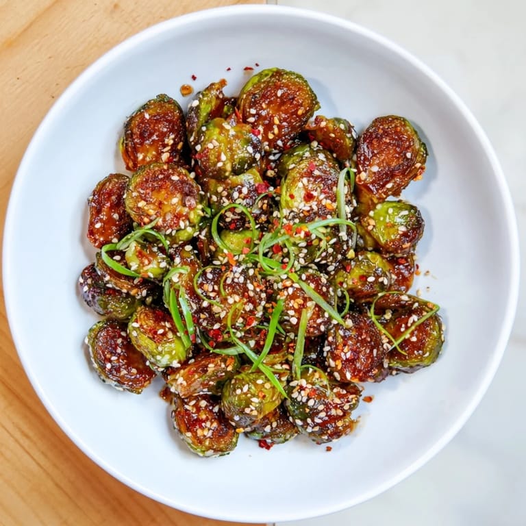 Savory Honey-Soy Glazed Brussels Sprouts, glistening with glaze, perfect for a flavorful weeknight meal.
