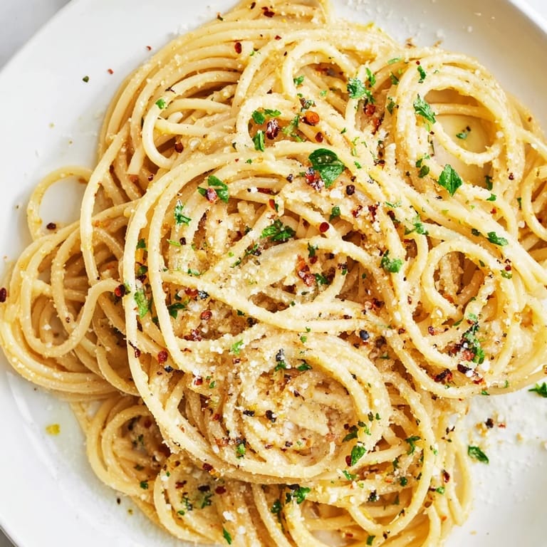 Quick and easy Aglio e Olio Express Pasta: a close-up shot of the flavorful garlic and chili-infused pasta dish.