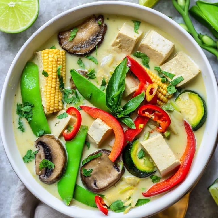 Creamy coconut milk and fragrant spices star in this delicious Thai Green Curry Coconut Soup, ready to enjoy.