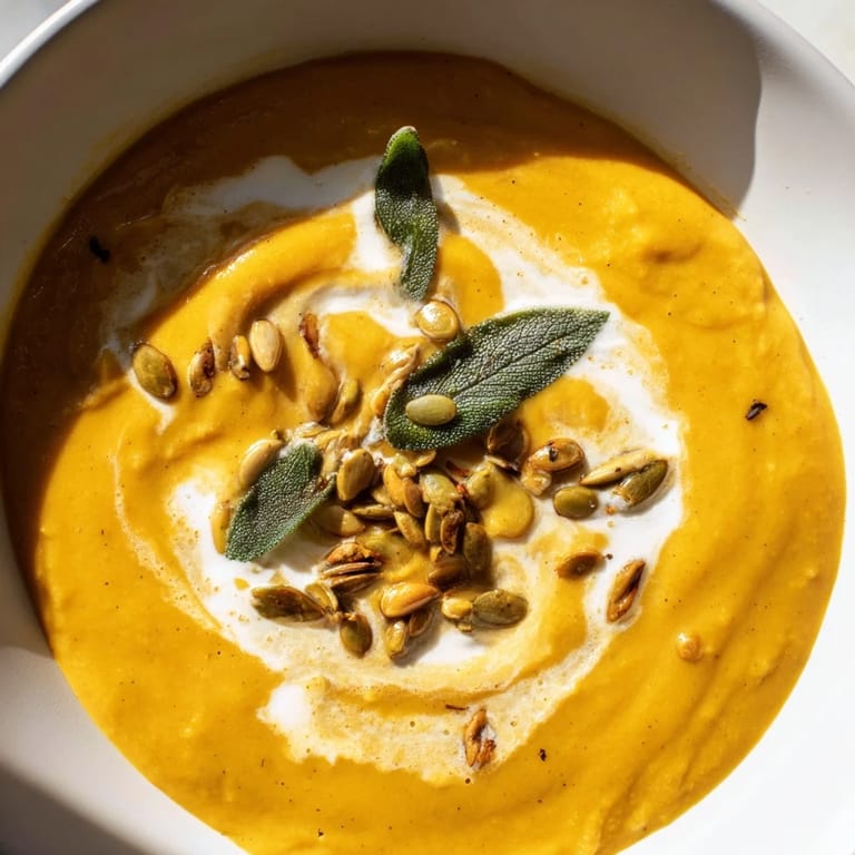 A steaming bowl of flavorful butternut squash soup, perfect for a cozy autumn dinner.