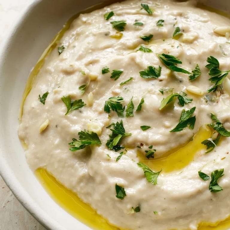 A vibrant bowl of White Bean Dip, garnished with fresh herbs and lemon zest, perfect for a healthy Mediterranean appetizer spread.  