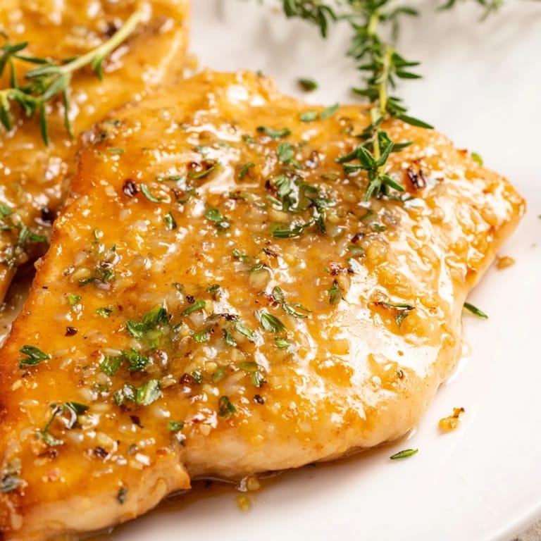 Sizzling chicken breasts coated in glossy honey Dijon mustard, ready to be served over rice or with roasted vegetables.