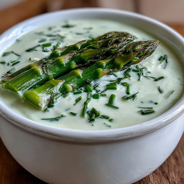 A pot of silky asparagus soup simmers, ready to be blended into a vibrant, light green puree.  