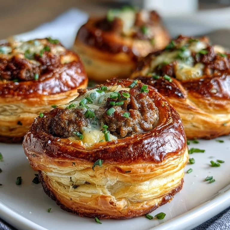 Freshly baked Mini Beef Tourtières served warm with a side of cranberry chutney for dipping.