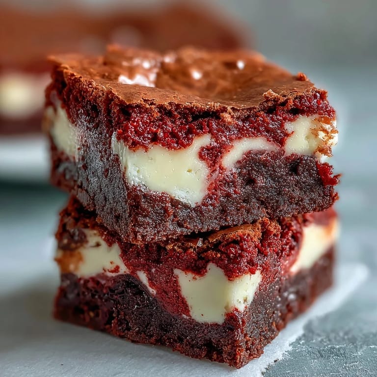 Homemade Red Velvet Cheesecake Brownies served on a dessert plate, ready for festive parties or gatherings.