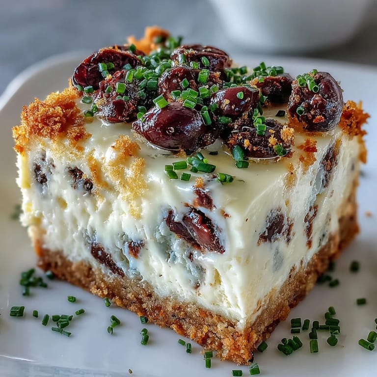 Savory Kalamata Cheesecake Appetizer served on a platter with crackers, garnished with fresh parsley and olives.