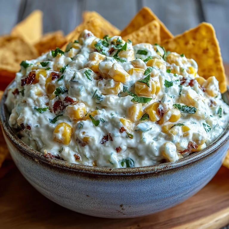 This warm Crack Corn Dip features golden, bubbly cheese and fresh green onions on top.