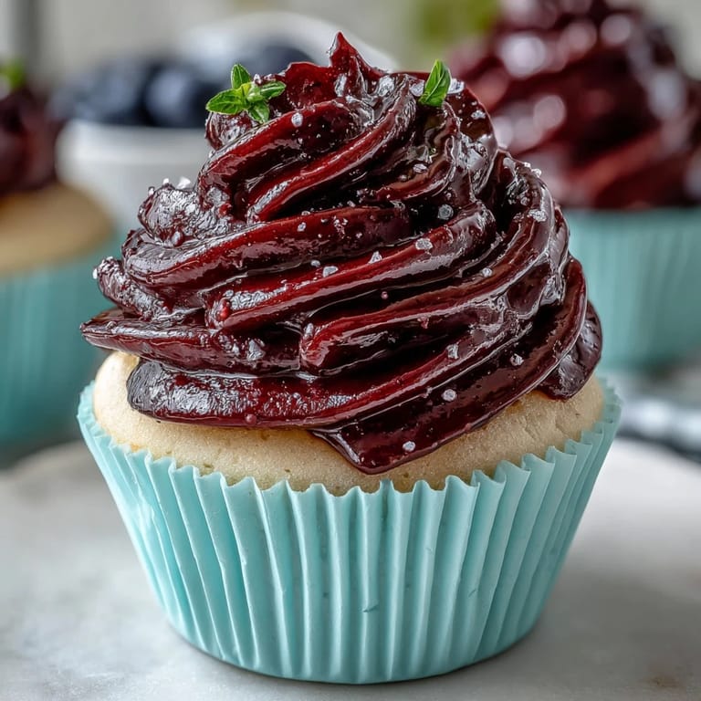 A bowl of silky Black Currant Frosting, perfect for layer cakes, shows its smooth, tangy texture.