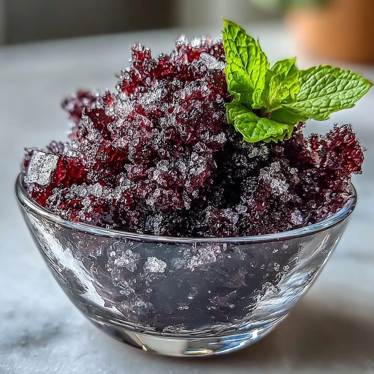 Refreshing Italian Black Currant Granita served in a bowl, perfect for a summer dessert.