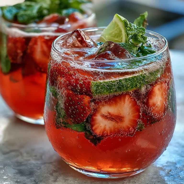 Refreshing strawberry lemon mocktail with bright citrus, sweet berries, and sparkling water served over ice.