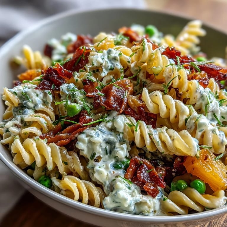 Creamy ranch pasta salad loaded with ham, sweet pineapple, and crisp vegetables in every bite.