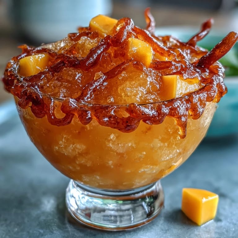 Festive Chamoyada mocktail cup showcasing frosty mango with zesty, tangy drizzles.