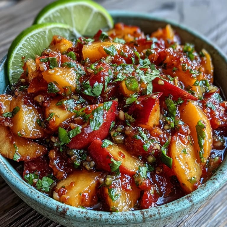 Bright Peach Jalapeño Salsa, a sweet and spicy topping, ready for grilled fish.