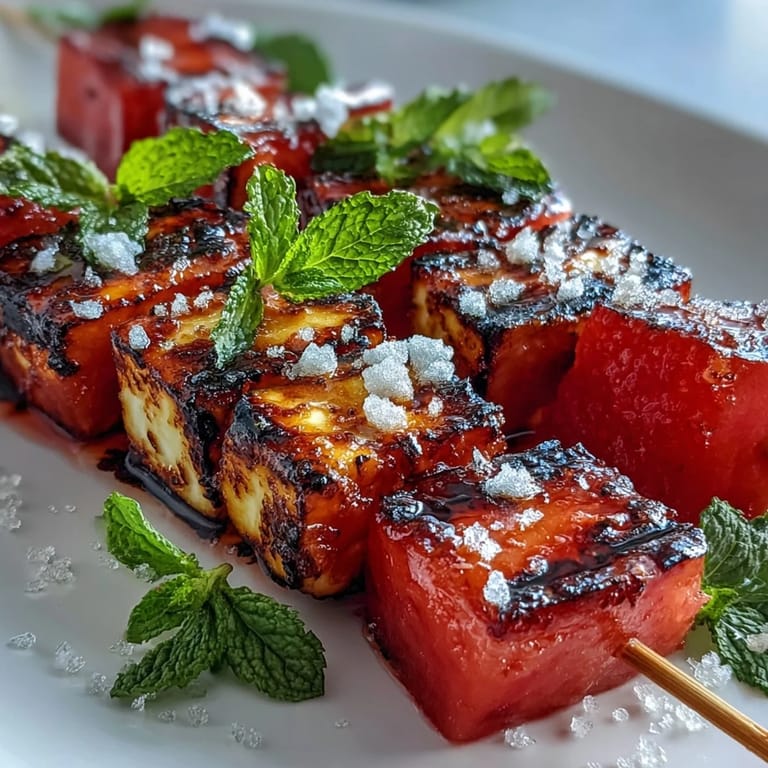Enjoy these char-grilled halloumi and watermelon skewers with fresh mint.